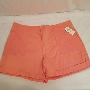 Style & Co Women's Eyelet-Pocket Cuffed Cargo Shorts Peach Plus Size 16